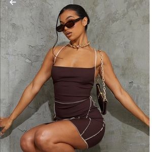 Pretty little thing , Brown and gray ribbed strap dress